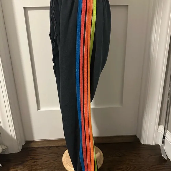 Aviator Nation Charcoal Joggers with Rainbow Stripes - Picture 2 of 6